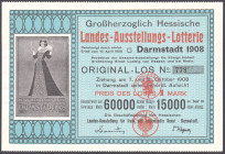 Darmstadt Los mit Vignette von Friedrich Wilhelm Kleukens Landes-Ausstellung 1908, dazu Infoblatt VZL+