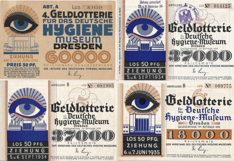 Dresden 5 Lose und Bezugsscheine Deutsches Hygiene Museum 1930-1935 GEB-FKF