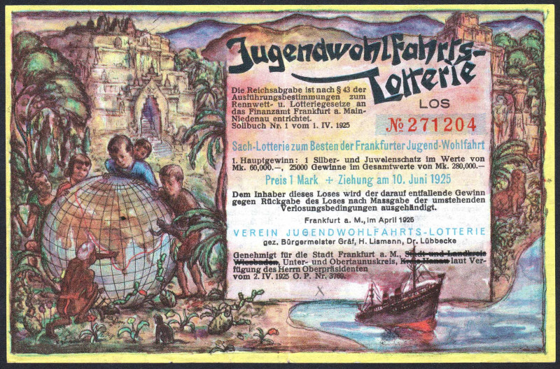 Frankfurt a.M. Los 1925 Jugendwohlfahrtslotterie Entw. Karl Dörrbecker VZL