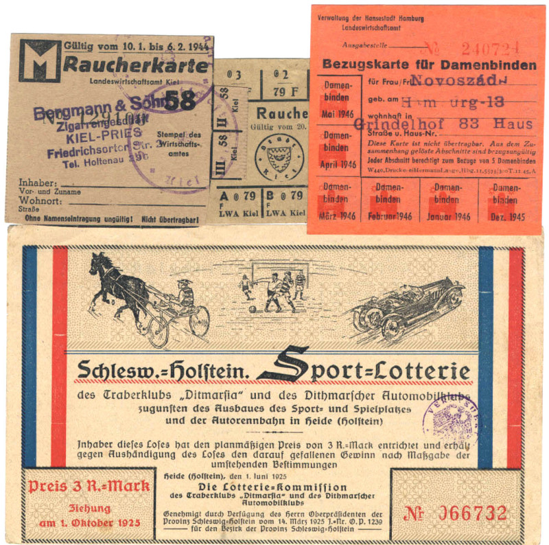 Heide Los 1925 und 3 Rationierungskarten FKF