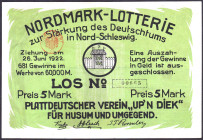 Husum Los Nordmarklotterie 1922 ohne den späteren Überdruck, selten VZL