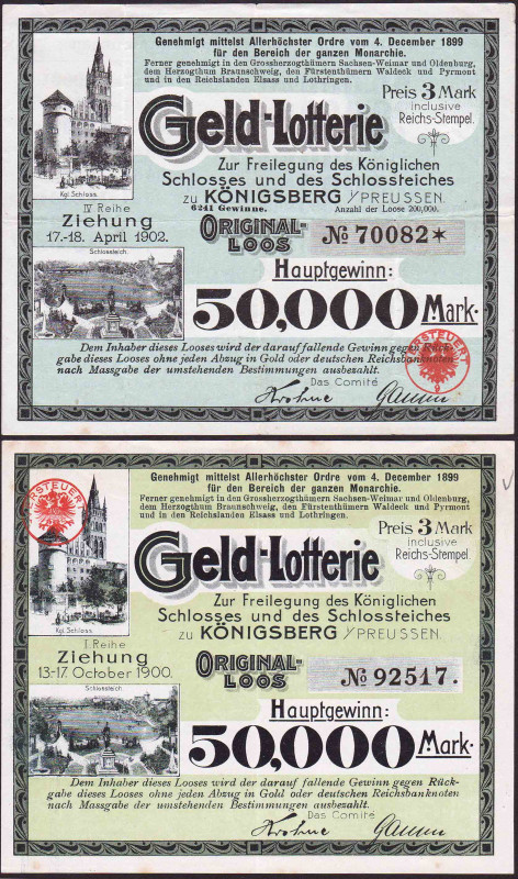 Königsberg 2 Lose 1900 und 1902 WGB/GEB