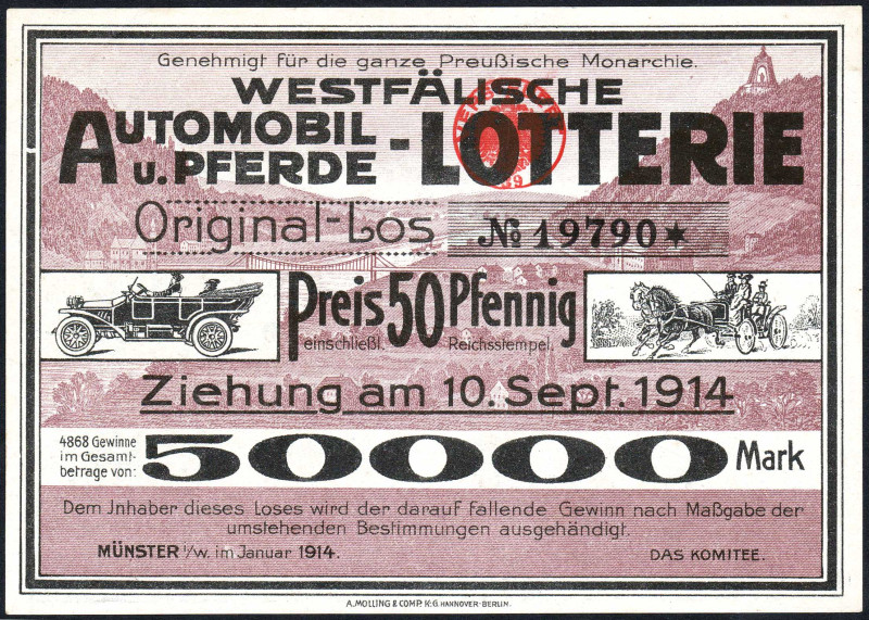 Münster Los 1914 Westfälische Automobil- und Pferde-Lotterie FKF