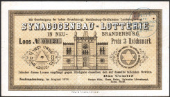 Neubrandenburg Synagogenbau-Lotterie Los 3 Mark=1 Reichstaler 1874 VZL