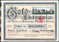Nürnberg Geld-Lotterie zum Besten des Germanischen Museums 1910 VZL