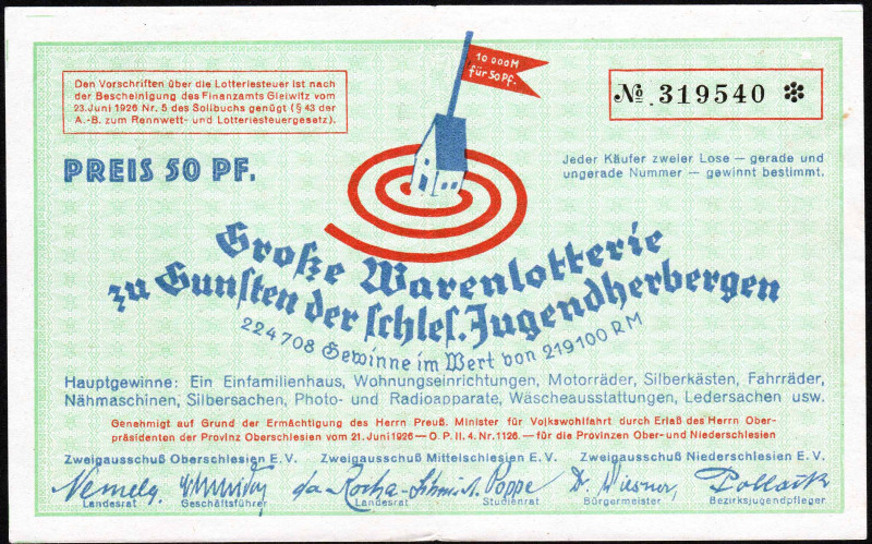 Oppeln Los 1926 zu Gunsten der schlesischen Jugendherbergen VZL