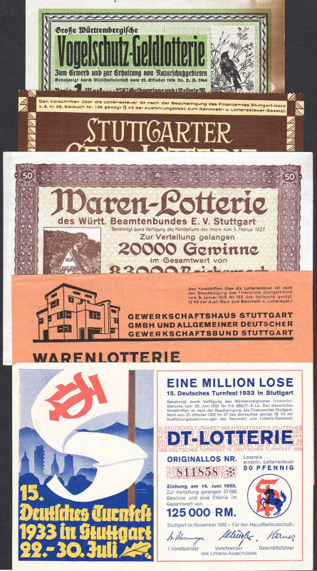 Stuttgart 22 alles verschiedene Lose und ein Losumschlag 1876-1933 SGB-FKF