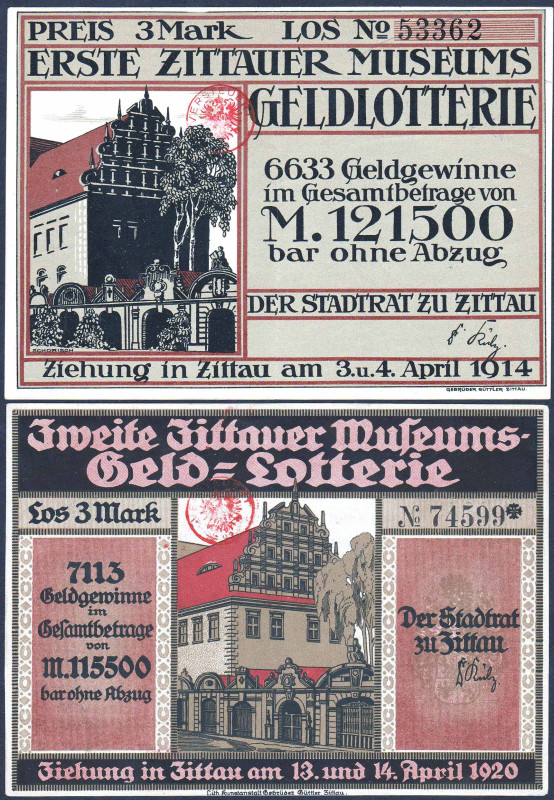Zittau 2 Lose 1914 und 1920, beide faks. Uschr. Wilhelm Külz VZL-FKF