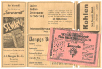 Winterhilfswerk Freie Stadt Danzig Los 1933/34 großes Format (285x195) mit anhängendem Prämienschein und rückseitiger lokaler Werbung, gelocht und gef...