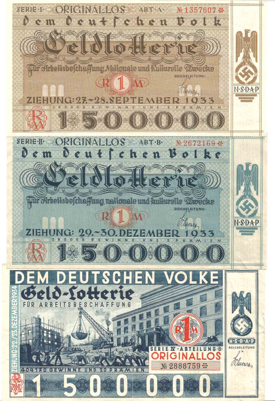Winterhilfswerk Ordner mit fast 50 verschiedenen NS-Lotterielosen und Prämiensch...
