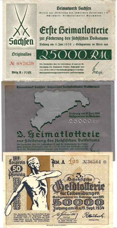 Sachsen 3 Lose 1934, 1938, 1939 GEB-WGB