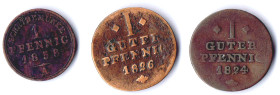 SCHAUMBURG-LIPPE 1 Guter Pfenning 1824 und 1826, 1 Pfennig 1858 A s-ss