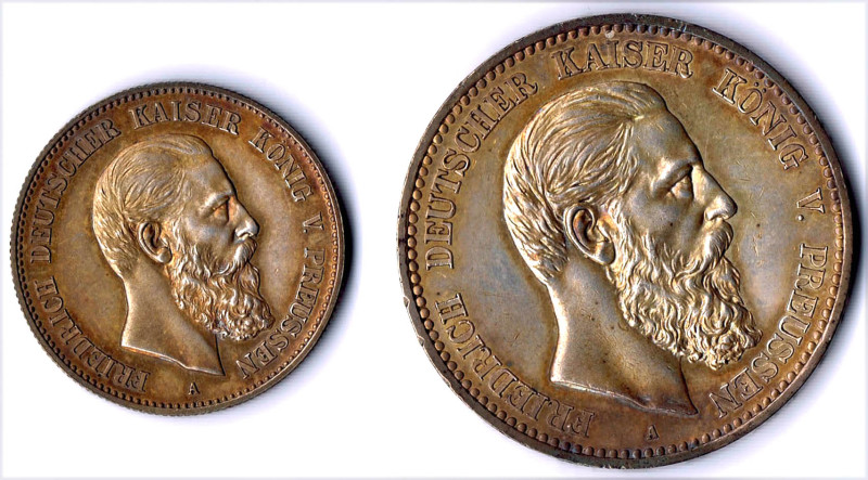 Preussen 2 und 5 Mark 1888 A ss-vz