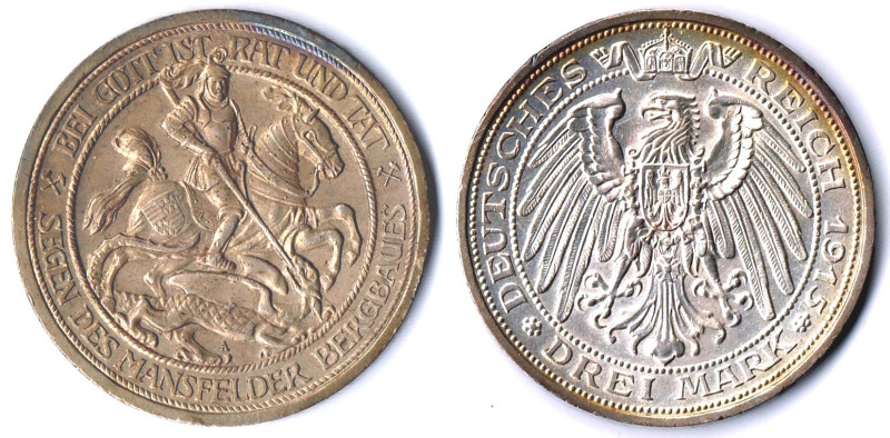 Preussen 3 Mark 1915 A Segen des Mansfelder Bergbaues J.115 winzige Rdd. ss-vz