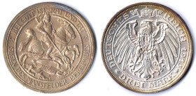 Preussen 3 Mark 1915 A Segen des Mansfelder Bergbaues J.115 winzige Rdd. ss-vz