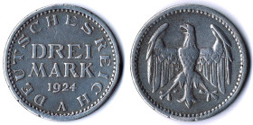 3 Mark 1924 A Fälschung aus der Zeit mit Randschrift zu J.312 ss