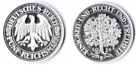 5 RM 1929 E Kursmünze Eichbaum Npr.