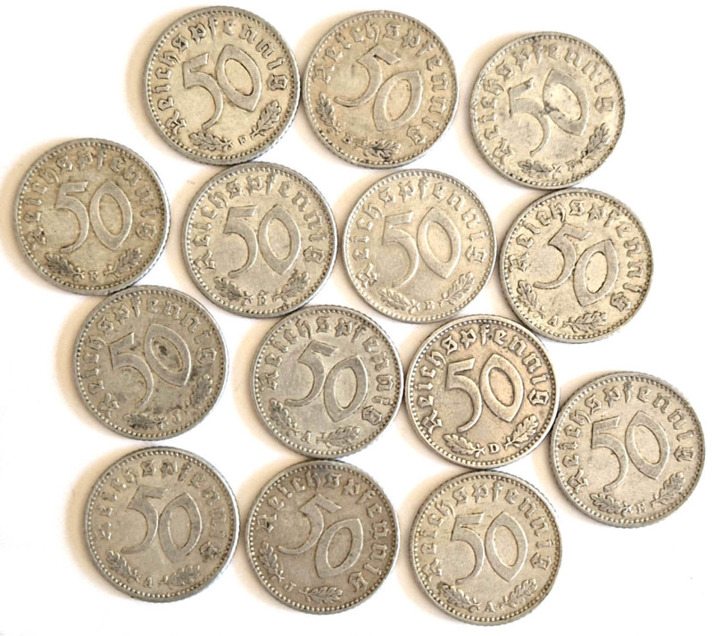 13x 50 Reichspfennig 1935-1944