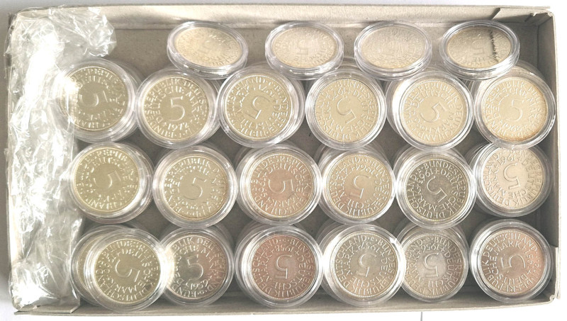 5 DM Kursmünze in Silber, kompletter Satz 73 Stück 1951-74 in guten Erhaltungen ...