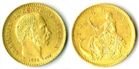 Dänemark 10 Kroner 1898 GOLD kleine Delle im Haar und winzige Rk. sonst ss+