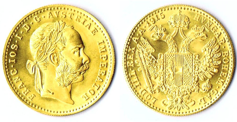 Österreich Dukat 1915 Franz Josef Npr. GOLD vz-Stgl
