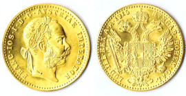 Österreich Dukat 1915 Franz Josef Npr. GOLD vz-Stgl