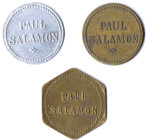 Alsfeld-Angenrod PAUL SALOMON 3 Brotmarken: 2x Messing rund 23mm und 6eckig 24mm, 1x Aluminium rund 23mm Me.50943 ss-fvz