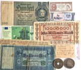 5 Mark Preussen 1876 B, Tropfkopeke, Glücksmünze und 7 Geldscheine
