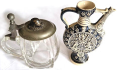 Reservistenkrug 10/20 L Glas mit Metalldeckelmontur, auf dem Deckel Stahlhelm auf Eichenlaubkranz, gemarkt Original Wellner und Otto Buhlmann Leipzig,...
