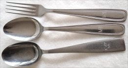 DDR: 3 gepunzte ABS-Besteckteile (Auer Besteck- und Silberwaren): Löffel mit KVP 55, Gabel und Löffel mit MdI