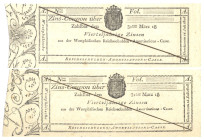 WESTFALEN Reichsschulden-Amortisations-Casse 2 Stück Blanketten o.D. (ab 1808) Grab./Kranz 668-673 B WGB-FKF