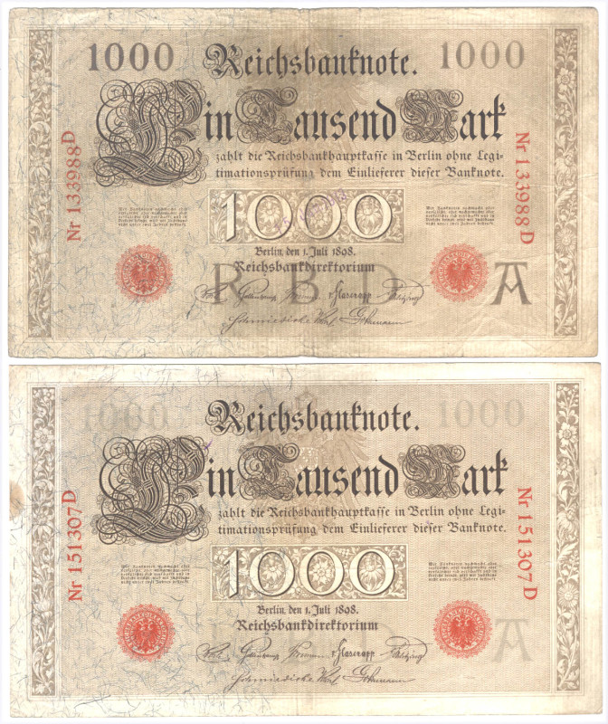 1000 Mark 1.7.1898 2 Stück R.18 GEB-SGB