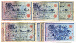 100 Mark 1898, 1903, 1905 (2), 1907, 1908 (4), 1909, 1910 (3). 13 Stück alles verschiedene Varianten SGB-KFR