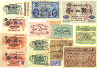 1 bis 50 Mark Darlehenskassenscheine 1914-20 komplett (einige mit Varianten) 20 Scheine in guter Erhaltung, viele FKF und KFR WGB-KFR