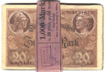 20 Mark 5.8.1914 Bankbündel zu 50 Stück, Originalbanderole Sorau 1922 WGB-SGB