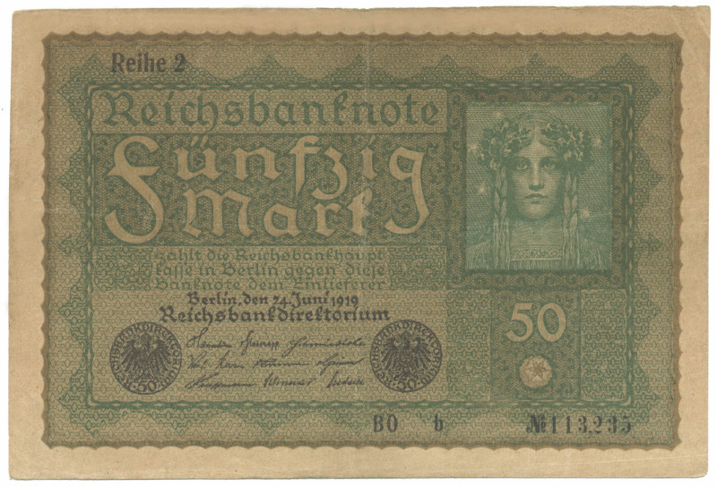 50 Mark 24.6.1919 Reihe 2 Papier hellbaun, Serie b BO R.62Ab DEU-72b GEB