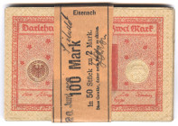 2 Mark 1.3.1920 Bankbündel zu 50 Stück, Banderole Eisenach 20.Juni 1923 GEB-KFR
