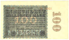 100 Millionen Mark 22.8.1923 Wz. Hakensterne 5-stellig YZ R.106o DEU-120q dezentriert FKF