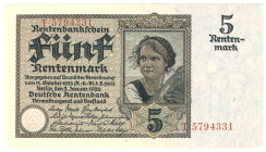 5 Rentenmark 2.1.1925 7-stellig Serie T P.169 R.164a DEU-209a KFR