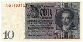 10 RM 22.1.1929 mit MUSTER-Lochung (mit Echtheitsgarantie, zur 8mm-Musterperforation siehe Bemerkung im Katalog Grabowski nach DEU-178) KFR