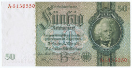 50 RM 30.3.1933 Udr.B Serie A frischer Schein mit guter Prägung, hauchzarter kaum sichtbarer Mittelbug FKF