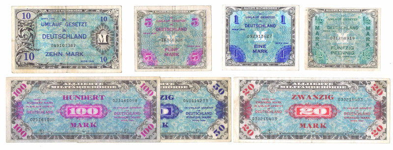 ALLIIERTE MILITÄRBEHÖRDE 1/2 bis 100 Mark 1944 amerikanische Ausgabe GEB
