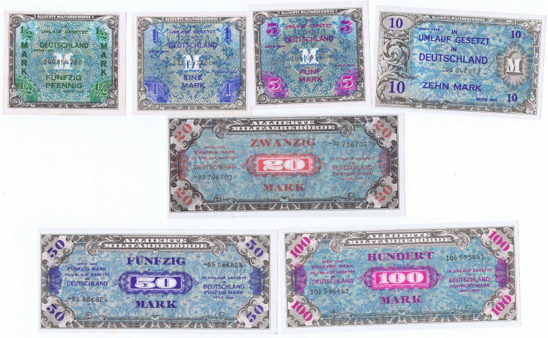 ALLIIERTE MILITÄRBEHÖRDE 1/2 bis 100 Mark 1944 russische Ausgabe FKF-KFR