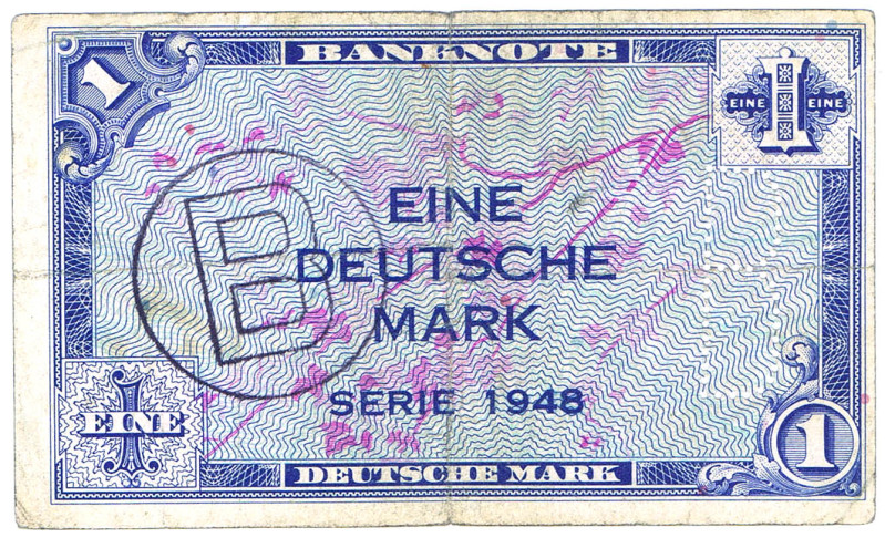 1 DM 1948 mit B-Stempel und Perforation R.233c Gr.WBZ-14c GEB
