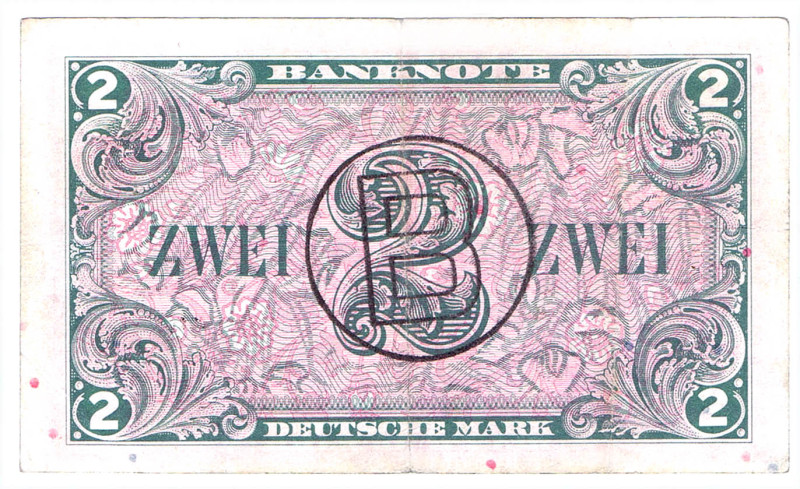 2 DM 1948 B-Stempel nur auf der Rückseite (!) zu R.235 Gr.WBZ-15 WGB