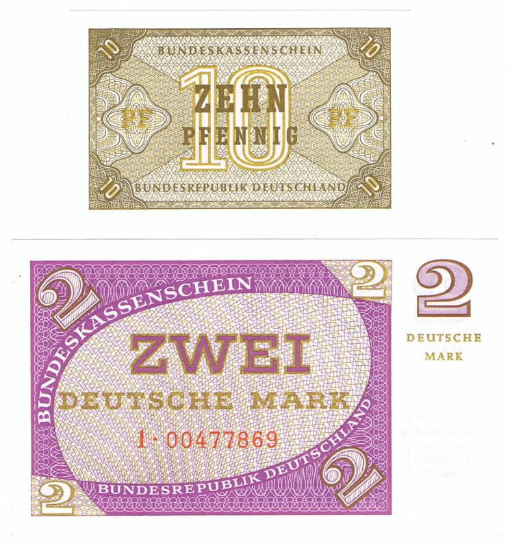 10 Pfennig und 2 DM o.D. (1967) Bundeskassenscheine KFR