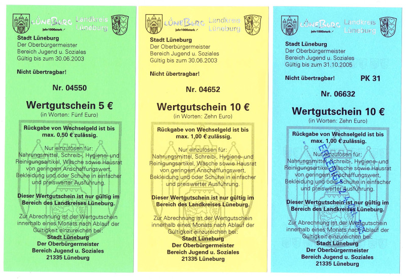 Lüneburg 3 verschiedene Scheine zu 5 und 10 Euro 2003-2005 FKF-KFR