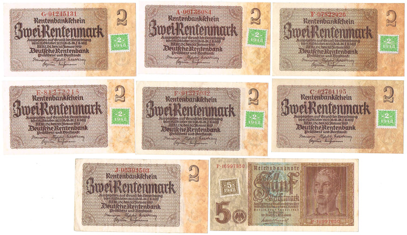 2 Kuponmark 1948 auf 2 Rentenmark 1937 6 Stück R.331b,c 5 Kuponmark auf 5 RM 194...
