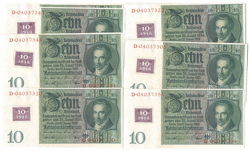 10 Kuponmark 1948 auf 10 RM 1929 20 Stück VZL-KFR