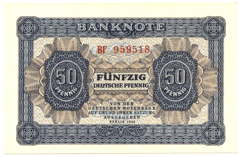 50 Pfg 1948 Serie BF 6-stellig Rs. mit Drucker-Passermarke KFR